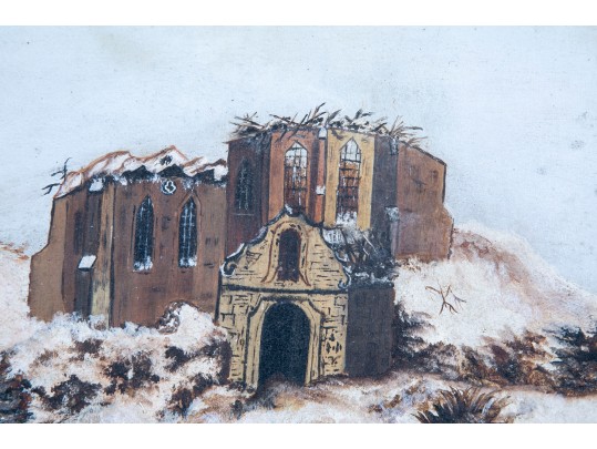 Early 20th Century Oil On Millboard Cathedral Painting