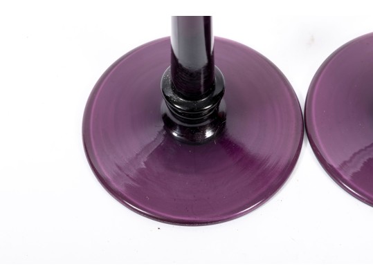 Vintage Amethyst Glass Footed Candle Holders