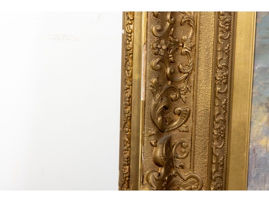 Henry Singlewood Bisbing (American, 1849 - 1933) Ox Cart Landscape Original Oil Painting C. 1880