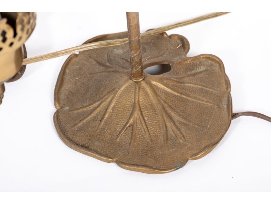 Vintage Electric Student Lamps, One With A Blue Glass Shade