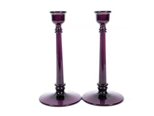 Vintage Amethyst Glass Footed Candle Holders