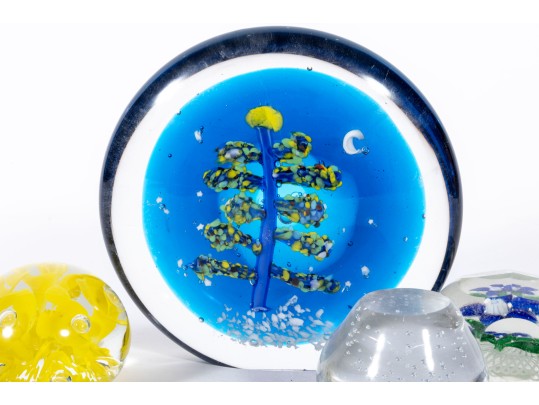Six Vintage Art Glass Paperweights