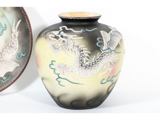 Three Pieces Of Vintage Dragon Ware Pottery