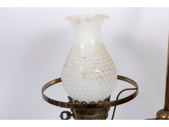 White Hobnail Depression Glass Student Lamp And Shades