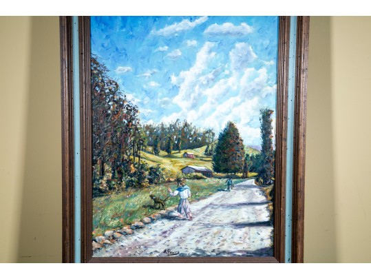 Antique Untitled Oil On Canvas Landscape Painting