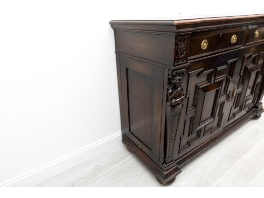 Large Antique Gilded Age Oak Jacobean Buffet 