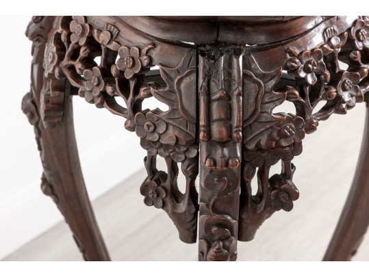 Tall 19th Century Chinese Carved Rosewood & Marble Plant Stand