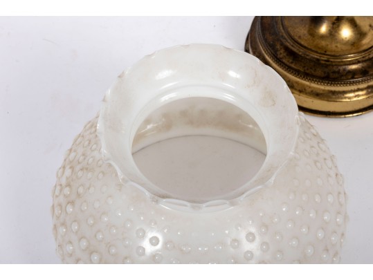 White Hobnail Depression Glass Student Lamp And Shades