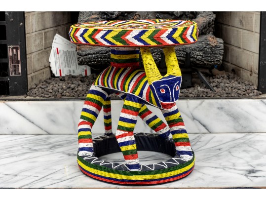 Bamileke People, Cameroon Beaded Wood Stool