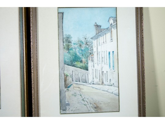 Early 1900's Pair Of Signed Watercolor Urban Landscapes 