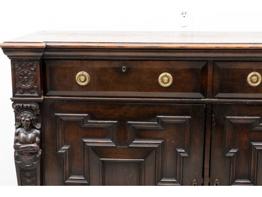 Large Antique Gilded Age Oak Jacobean Buffet 