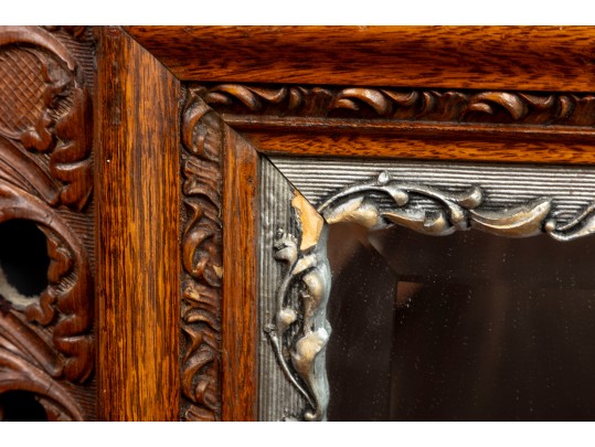 Ornate Chestnut Beveled Glass Wall Mirror