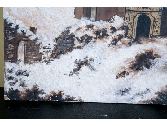 Early 20th Century Oil On Millboard Cathedral Painting