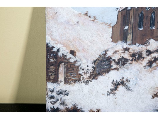 Early 20th Century Oil On Millboard Cathedral Painting