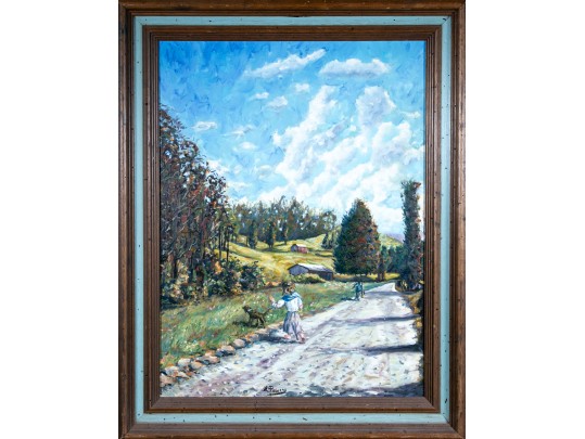 Antique Untitled Oil On Canvas Landscape Painting
