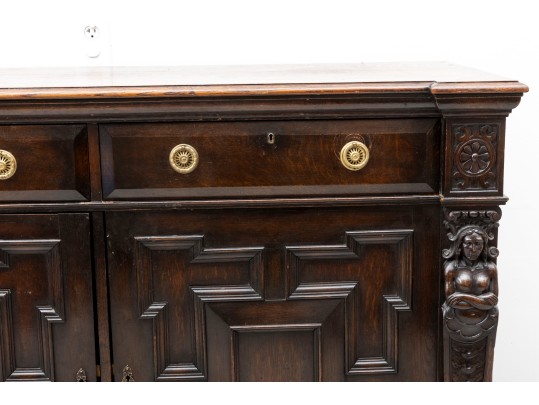 Large Antique Gilded Age Oak Jacobean Buffet 