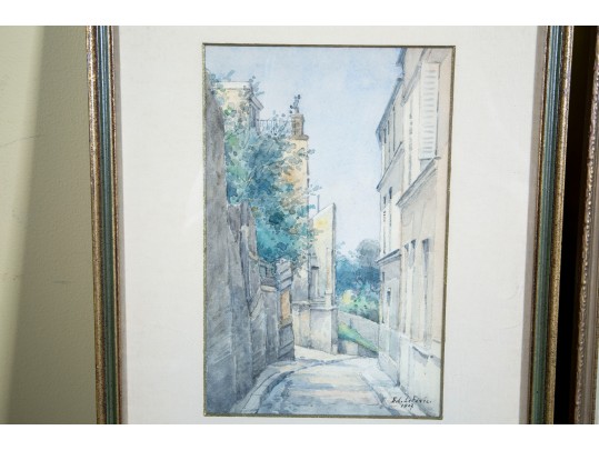Early 1900's Pair Of Signed Watercolor Urban Landscapes 