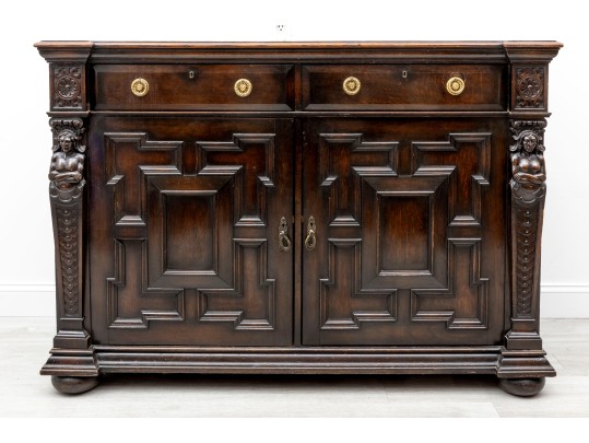 Large Antique Gilded Age Oak Jacobean Buffet 