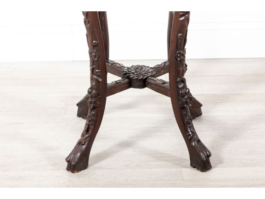 Tall 19th Century Chinese Carved Rosewood & Marble Plant Stand