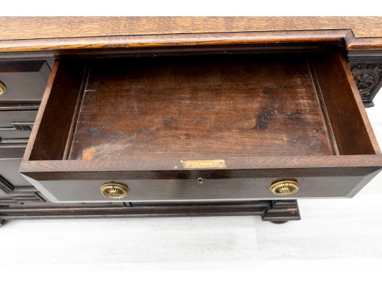 Large Antique Gilded Age Oak Jacobean Buffet 