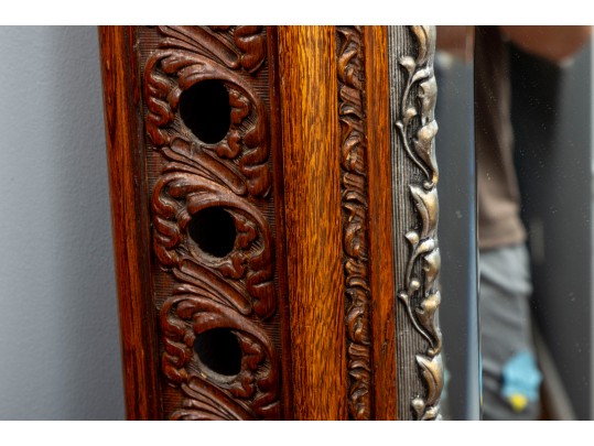 Ornate Chestnut Beveled Glass Wall Mirror