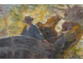 Henry Singlewood Bisbing (American, 1849 - 1933) Ox Cart Landscape Original Oil Painting C. 1880