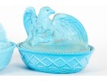 Vintage Nesting Eagle & Rabbit Blue Milk Glass Dishes