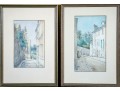 Early 1900's Pair Of Signed Watercolor Urban Landscapes 