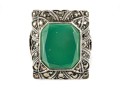 Sterling Silver Green Onyx And Marcasite Ring (Size 6)