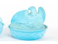 Vintage Nesting Eagle & Rabbit Blue Milk Glass Dishes