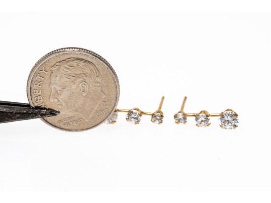 14k Yellow Gold Delicate Graduated Cz Stacked Drop Earrings