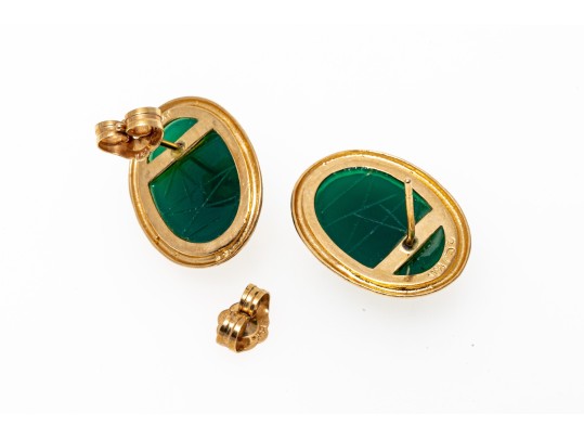 14K Green Chalcedony Scarab Earrings