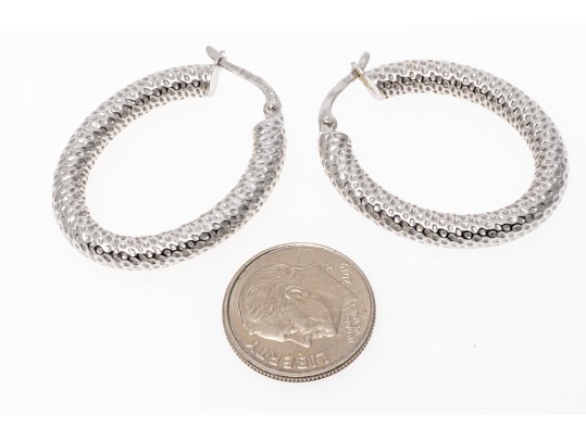 14K White Gold Dimpled Hoop Earrings