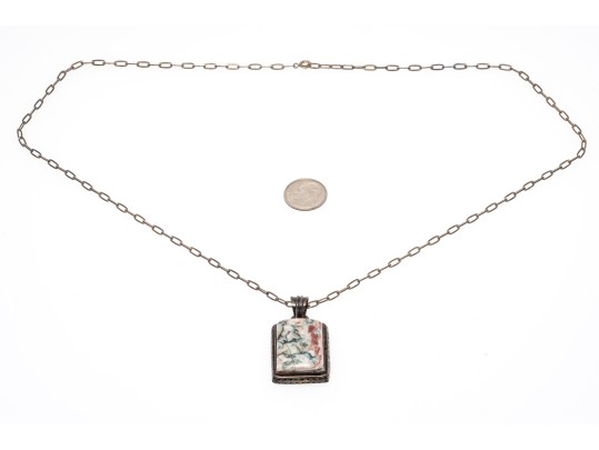 Sterling Silver And Agate Pendant Necklace