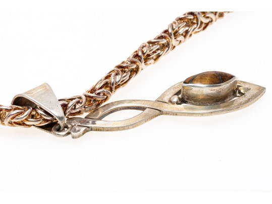 Stelring Byzantine Chain And Tigers Eye Stone Pendant Necklace