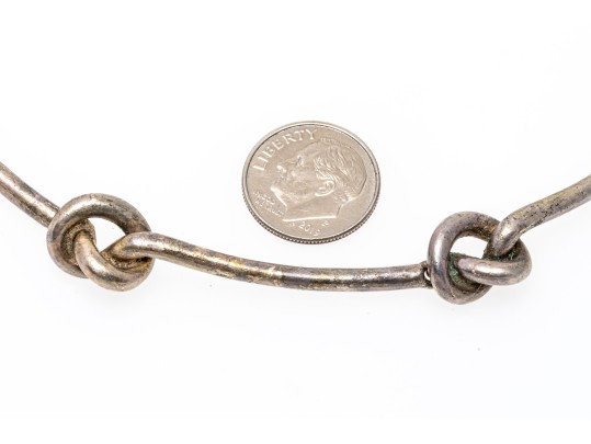 Sterling Silver Striking Vintage Knot And Bar Motif Necklace
