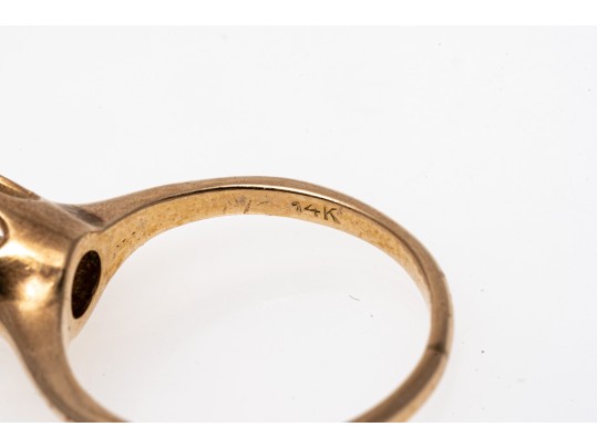 Fantastic 14K Solitary White Sapphire Ring, Size 5-