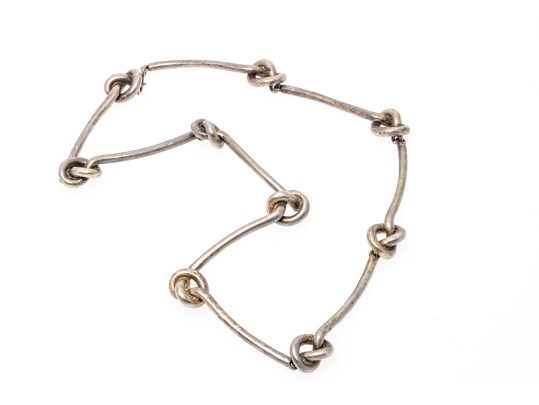 Sterling Silver Striking Vintage Knot And Bar Motif Necklace