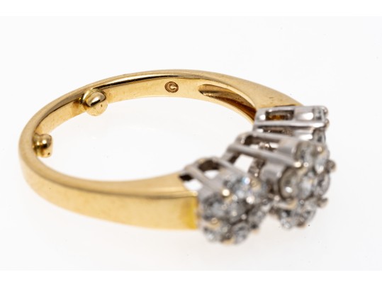 Charming 14K Triple Cluster Brilliant Diamond Ring, Size 5.5