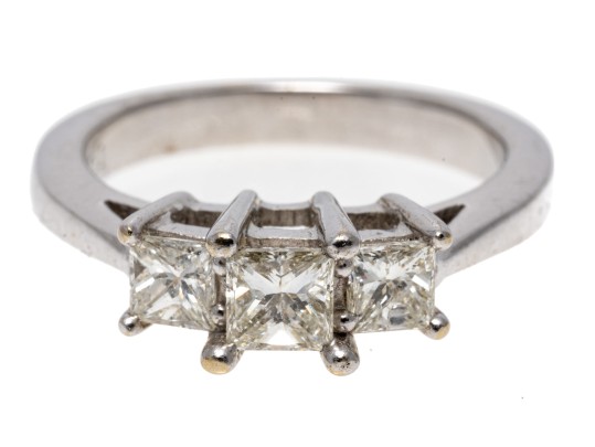 14K White Gold And Graduated Princess Cut Diamond Ring, Size 5.25