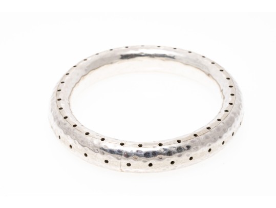 Sterling Silver Impactful Hammered And Perforated Patterned Slip On Bangle Bracelet