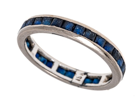Channel Set 10K White Gold Sapphire Eternity Band, Size 6