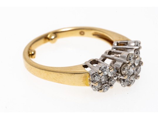 Charming 14K Triple Cluster Brilliant Diamond Ring, Size 5.5