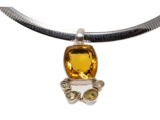 Colorful Zirconia Set Sterling Pendant Necklace