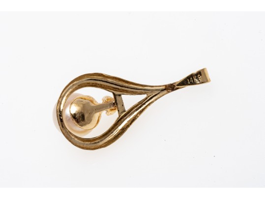 14K Pearl And Accent Diamond Teardrop Pendant