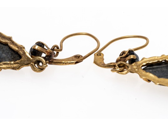 14K Dark Hematite Pendant Earrings