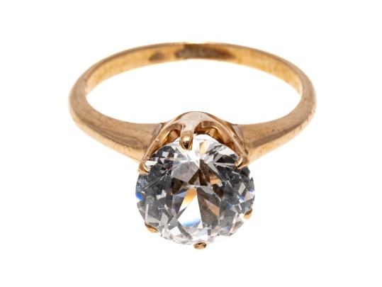 Fantastic 14K Solitary White Sapphire Ring, Size 5-