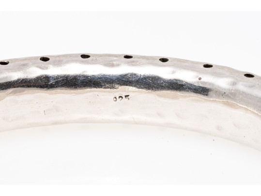 Sterling Silver Impactful Hammered And Perforated Patterned Slip On Bangle Bracelet