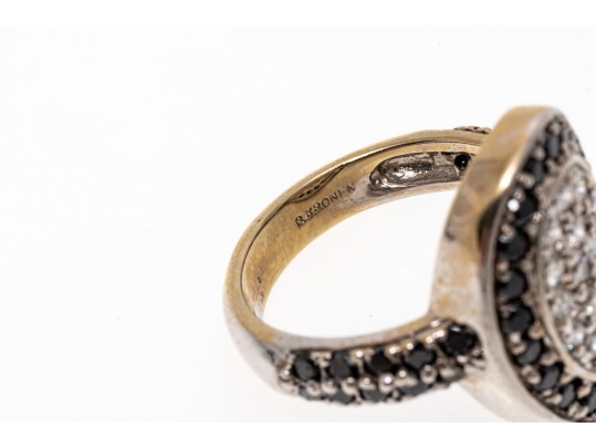 Stylish 18K White Gold Pave Black And White Diamond Ring, Size 6.5 (1.74 TCW)