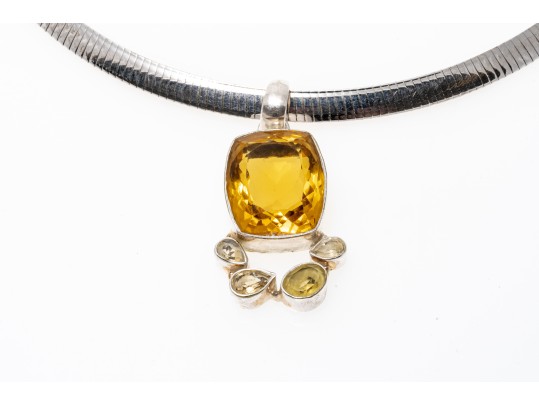 Colorful Zirconia Set Sterling Pendant Necklace